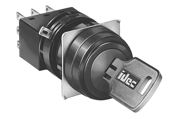 IDEC 22mm Key Selector Switch; Round; 2-Position; SPDT; Maintained; 3A (Thermal); Key Removal: Left/Right Position